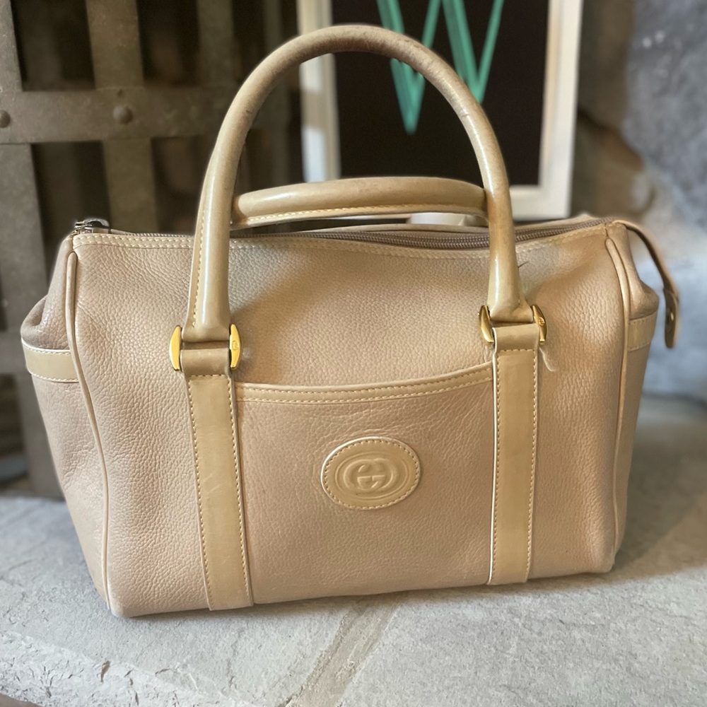 Vintage Gucci Hand Bag Beige Leather 🌸auction 5/13@7pmEST